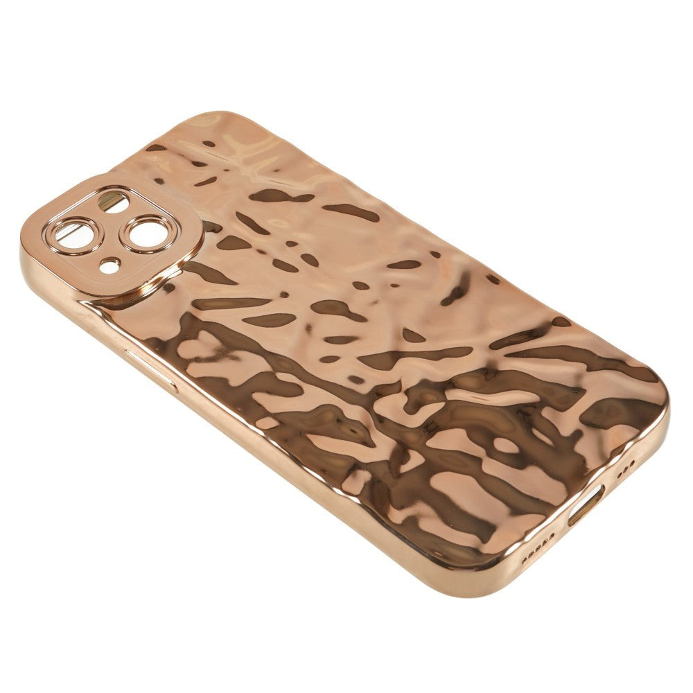 iPhone 13 Shiny Flexible Plastic Back Case - Wavy Design - Gold