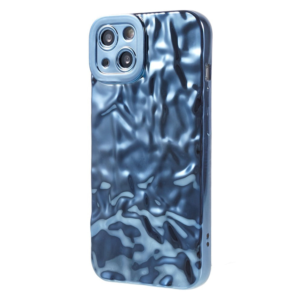 iPhone 13 Shiny Flexible Plastic Back Case - Wavy Design - Blue