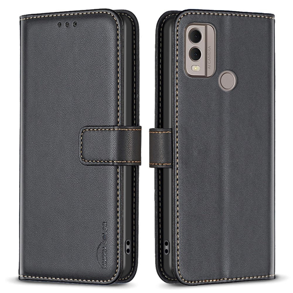 Nokia C22 Leather Flip Case with Wallet and Stand Function - Black