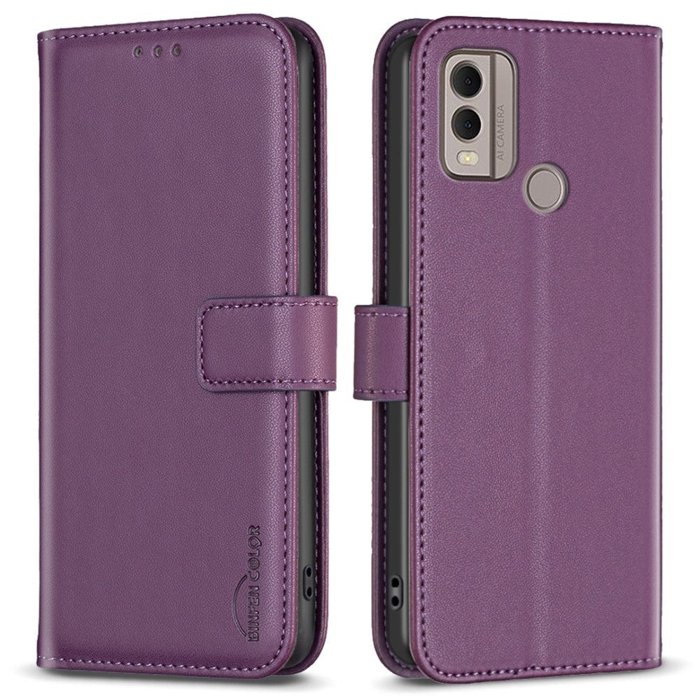 Nokia C22 Leather Flip Case with Wallet and Stand Function - Dark Purple