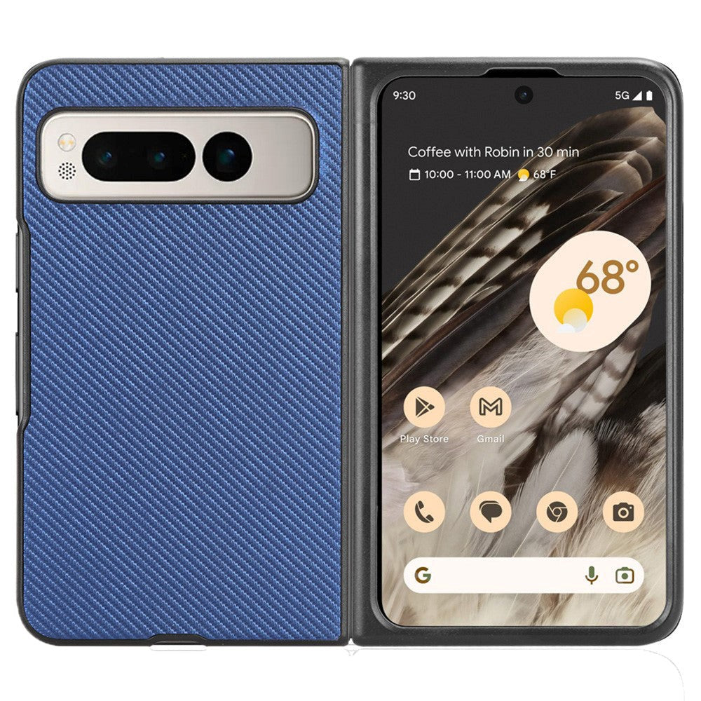 Google Pixel Fold Leather Covered Plastic Case - Blue Carbon