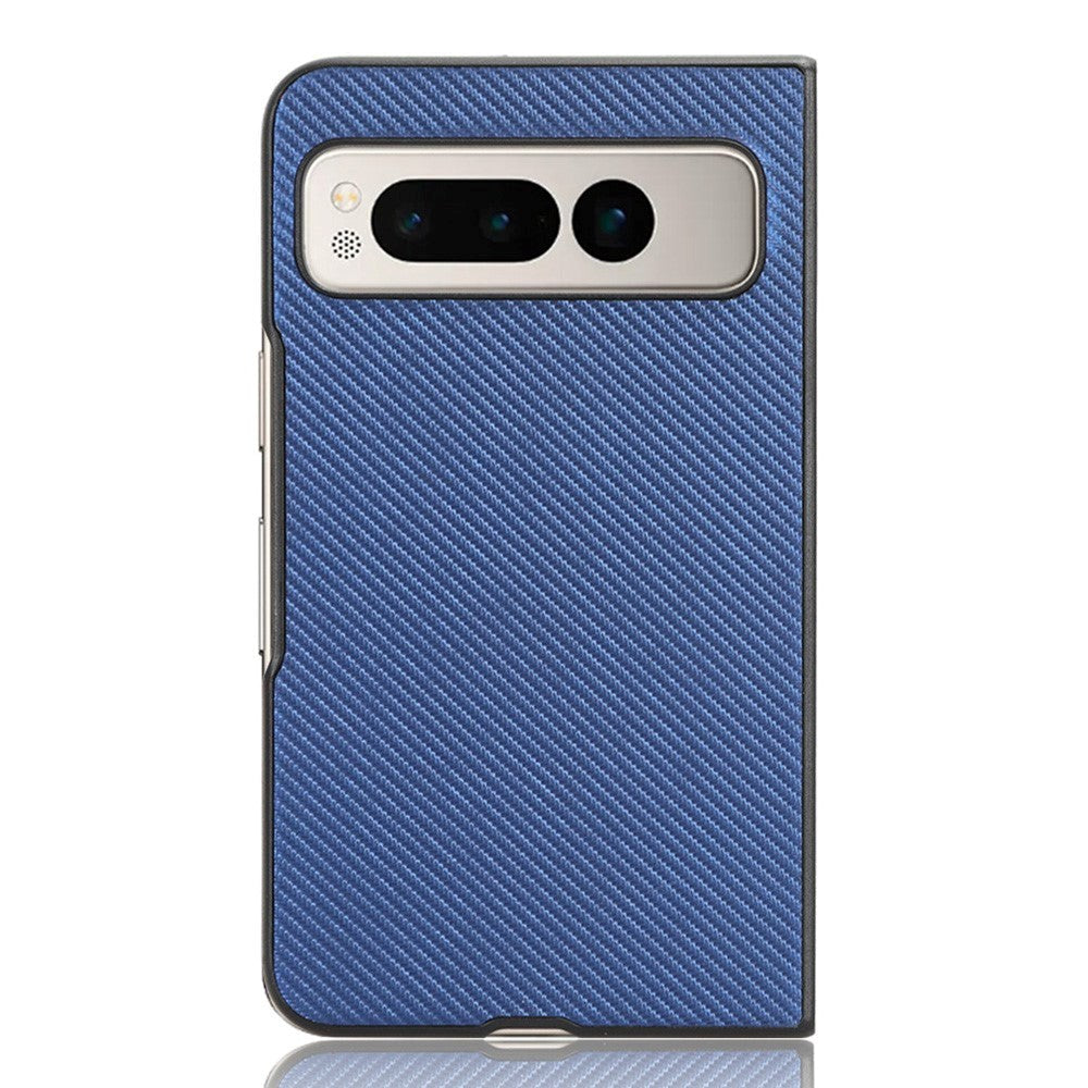 Google Pixel Fold Leather Covered Plastic Case - Blue Carbon