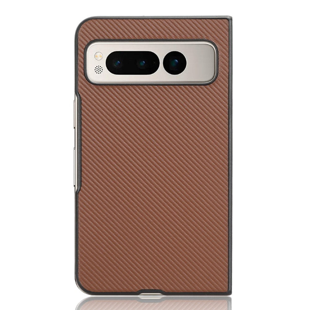 Google Pixel Fold Leather Covered Plastic Case - Brown Carbon