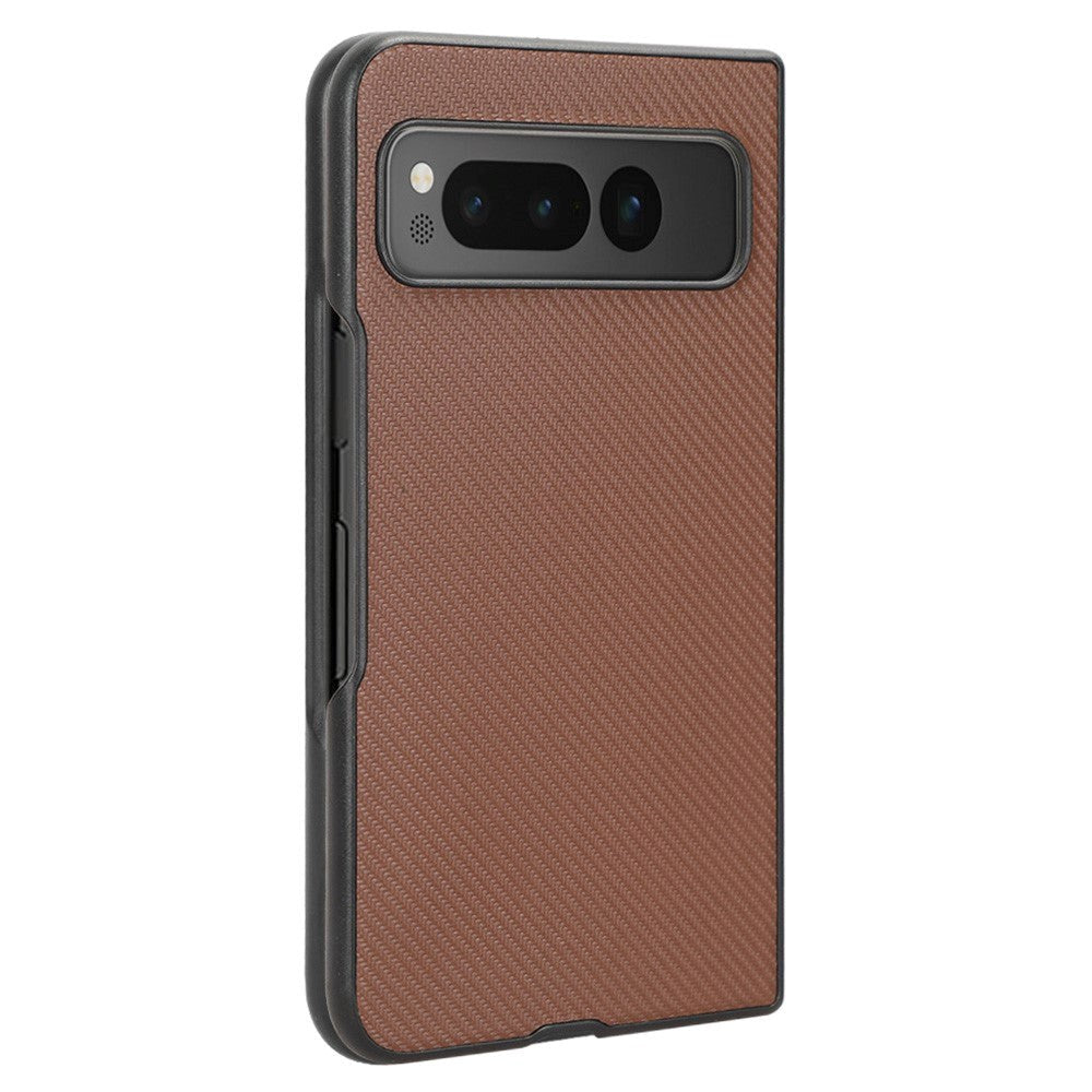 Google Pixel Fold Leather Covered Plastic Case - Brown Carbon