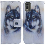 Nokia C32 Leather Wallet Case w. Print - Wolf