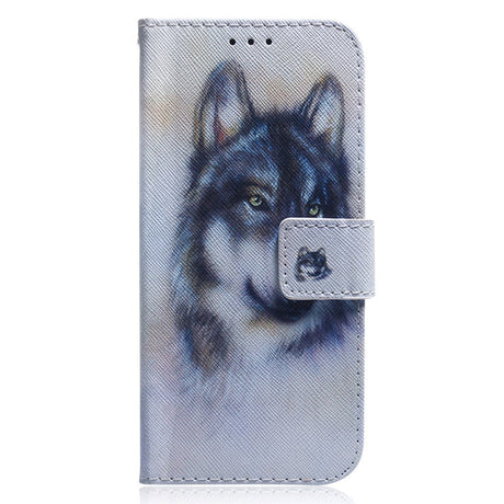 Nokia C32 Leather Wallet Case w. Print - Wolf