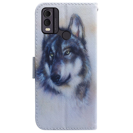 Nokia C22 Leather Wallet Case w. Print - Wolf