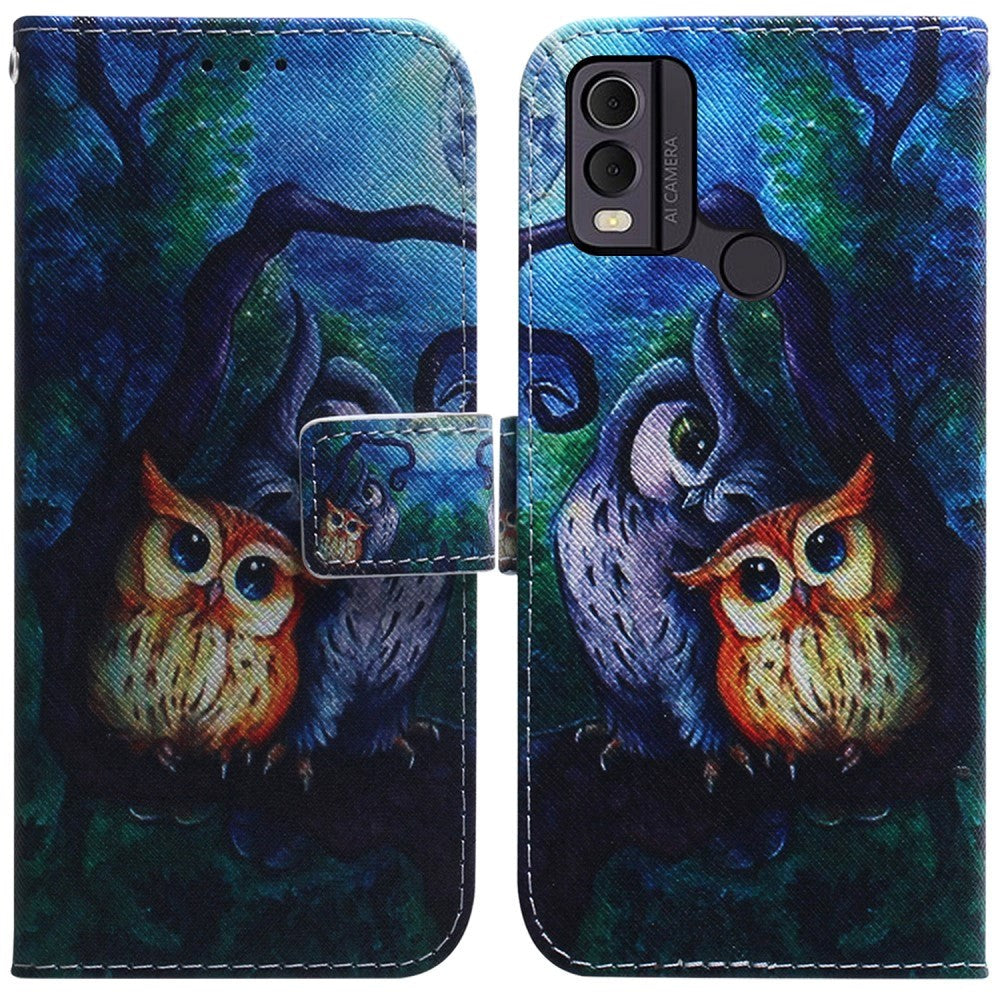 Nokia C22 Leather Wallet Case w. Print - Two Owls