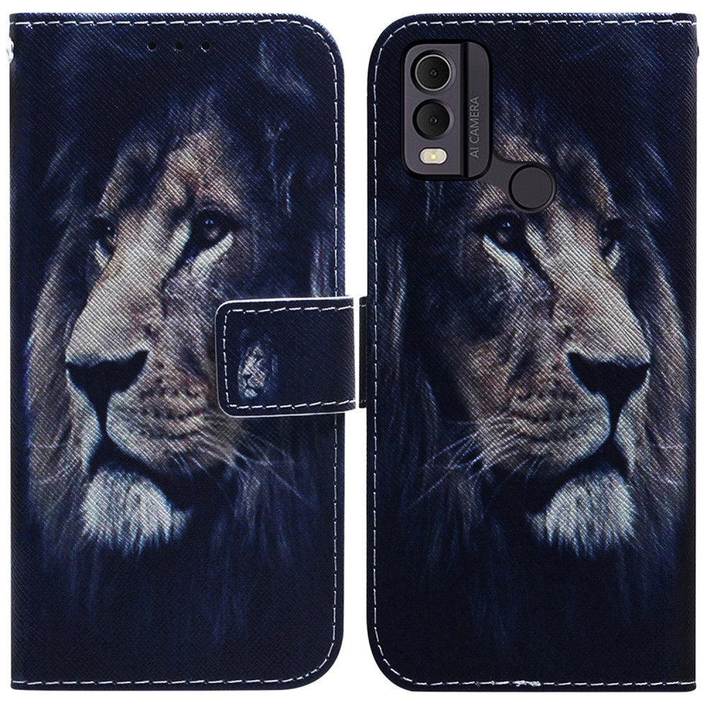 Nokia C22 Leather Wallet Case w. Print - Lion