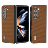 Samsung Galaxy Z Fold5 (5G) Leather Covered Plastic Case - Light Brown Carbon