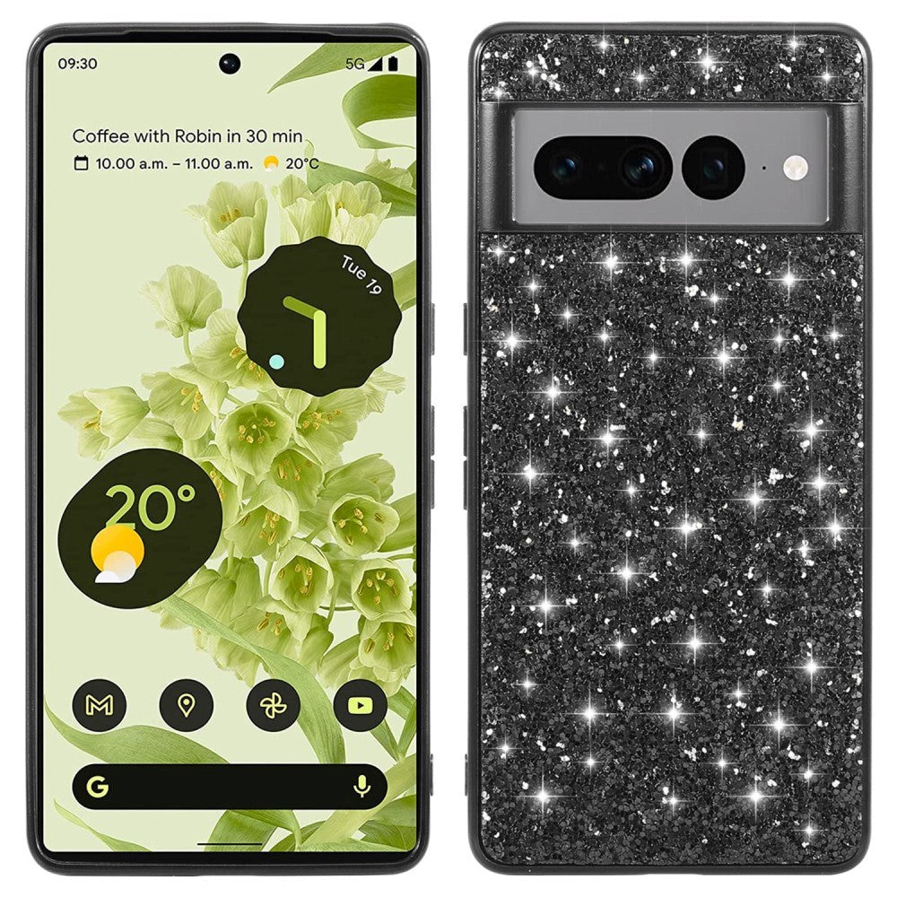 Google Pixel 7A Hard Plastic Case - Glitter - Black