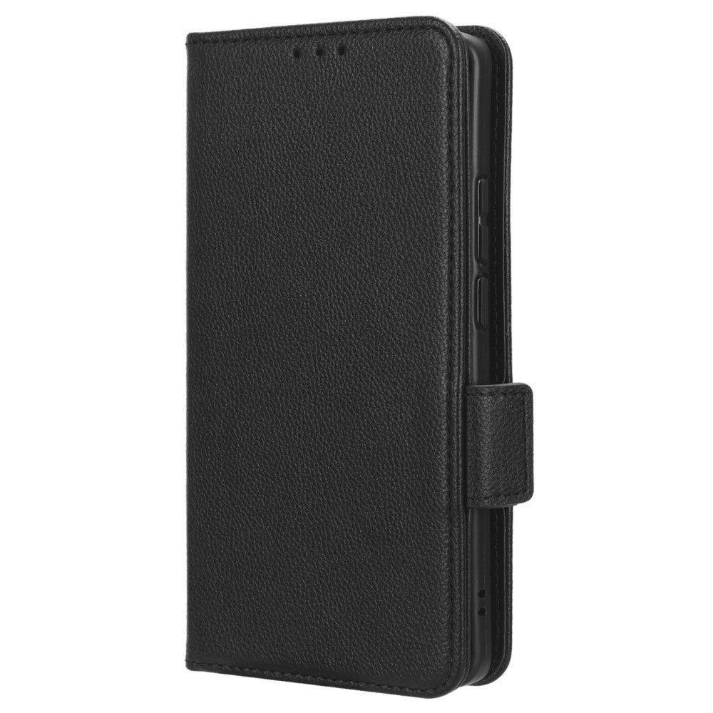 Motorola Edge 40 Litchi Leather Wallet Case - Black