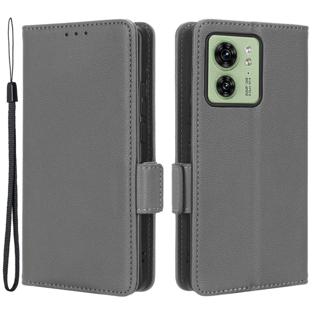 Motorola Edge 40 Litchi Leather Wallet Case - Grey