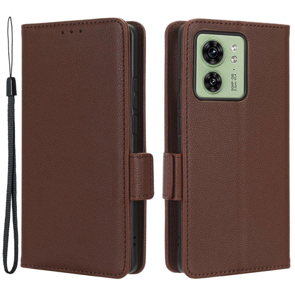 Motorola Edge 40 Litchi Leather Wallet Case - Brown