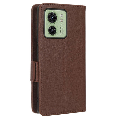 Motorola Edge 40 Litchi Leather Wallet Case - Brown