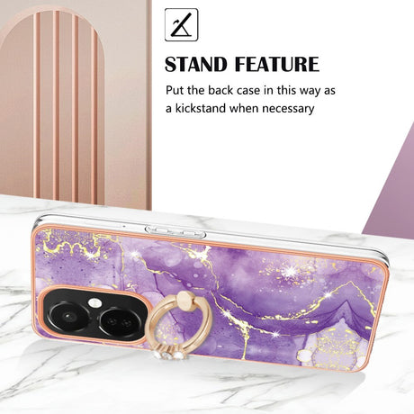 EIDERWOOD OnePlus Nord CE 3 Lite Flexible Plastic Case with Ring Kickstand & Marble Design - Purple / Rose Gold