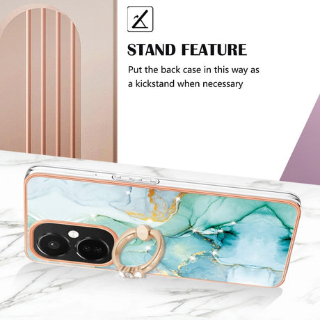 EIDERWOOD OnePlus Nord CE 3 Lite Flexible Plastic Case with Ring Kickstand & Marble Design - Blue / Rose Gold