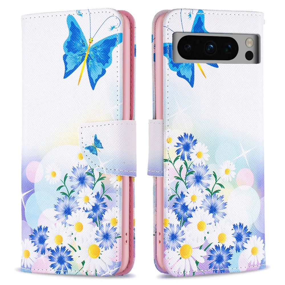 Google Pixel 8 Pro Leather Case w. Wallet - Butterflies and Flowers