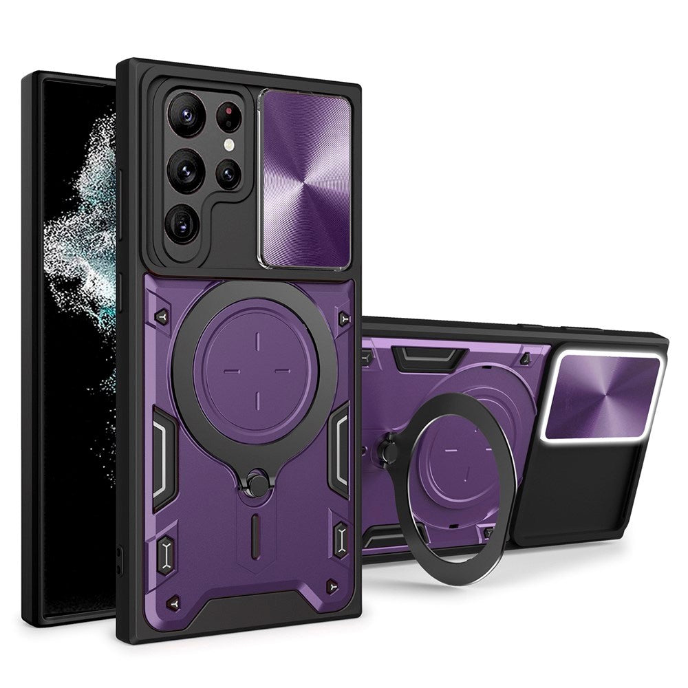 EIDERWOOD Samsung Galaxy S22 Ultra Rugged Case with Kickstand & Cam Slider - Purple