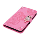 Google Pixel 8 Owl & Rhinestone Leather Wallet Case - Pink