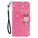 Google Pixel 8 Owl & Rhinestone Leather Wallet Case - Pink