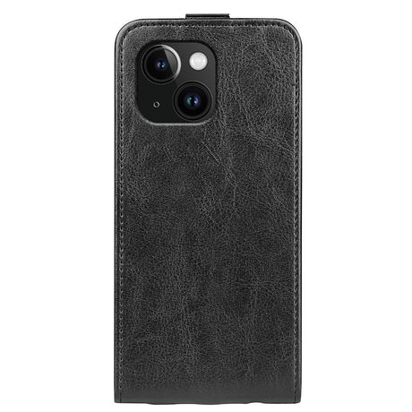 iPhone 15 Vertical Leather Flip Case w. Card Holder - Black