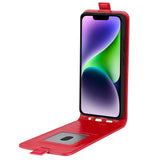 iPhone 15 Vertical Leather Flip Case w. Card Holder - Red