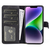 iPhone 15 Multicolored Leather Flip case with Card Holder - Black / Brown