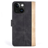 iPhone 15 Multicolored Leather Flip case with Card Holder - Black / Brown