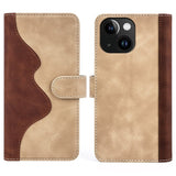 iPhone 15 Multicolored Leather Flip Cover w. Card Holder - Light / Dark Brown