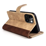 iPhone 15 Multicolored Leather Flip Cover w. Card Holder - Light / Dark Brown