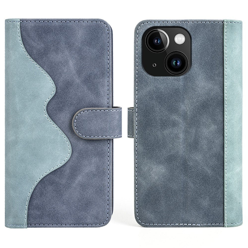 iPhone 15 Multicolored Leather Mobile Cover with Card Holder - Green / Blue