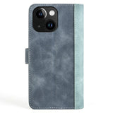 iPhone 15 Multicolored Leather Mobile Cover with Card Holder - Green / Blue