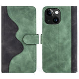 iPhone 15 Multicolored Leather Flip Cover w. Card Holder - Black / Green