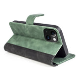 iPhone 15 Multicolored Leather Flip Cover w. Card Holder - Black / Green