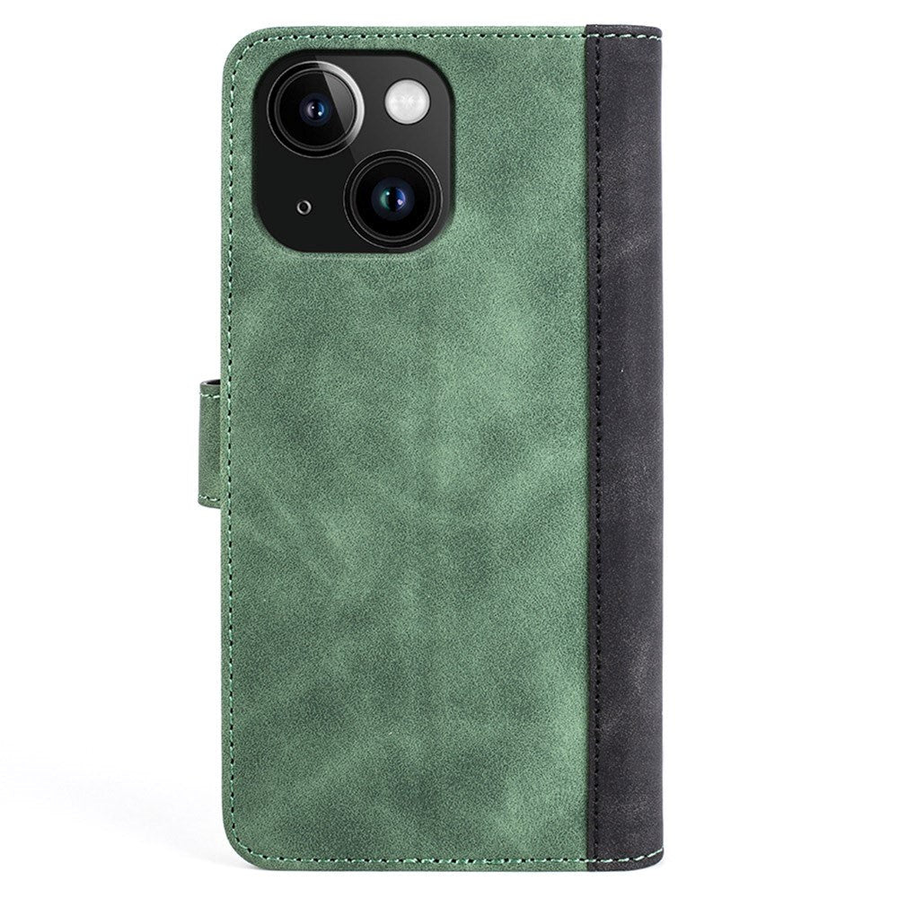 iPhone 15 Multicolored Leather Flip Cover w. Card Holder - Black / Green