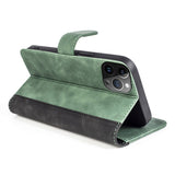 iPhone 15 Pro Max Multicolored Leather Flip Case with Card Holder - Black / Green