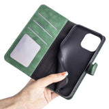 iPhone 15 Pro Max Multicolored Leather Flip Case with Card Holder - Black / Green