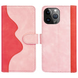 iPhone 15 Pro Max Multicolored Leather Flip Case with Card Holder - Pink / Red