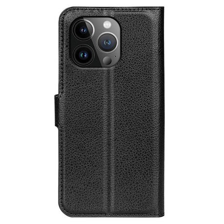 iPhone 15 Pro Max Litchi Leather Case w. Wallet - Black