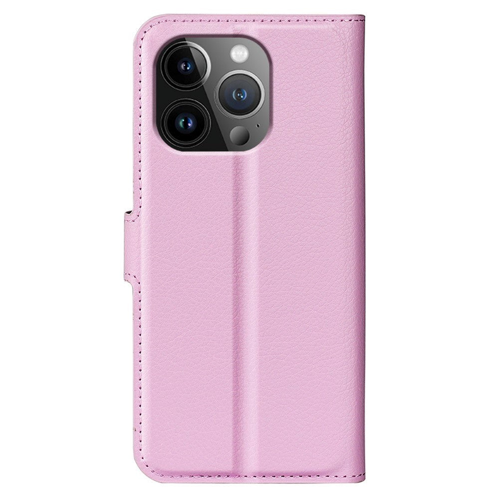 iPhone 15 Pro Max Litchi Leather Case w. Wallet - Rosa