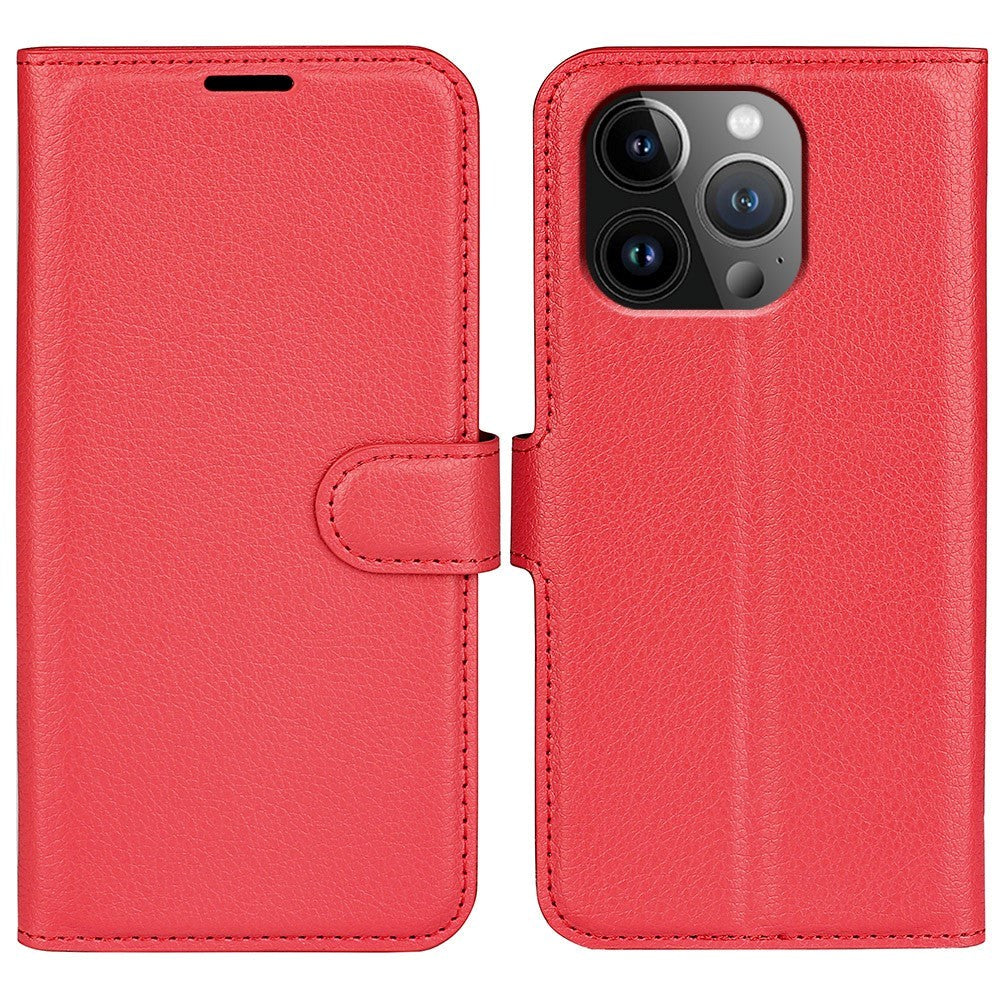 iPhone 15 Pro Max Litchi Leather Case w. Wallet - Red