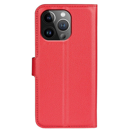 iPhone 15 Pro Max Litchi Leather Case w. Wallet - Red