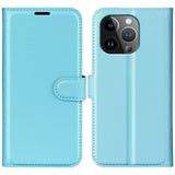 iPhone 15 Pro Max Litchi Leather Case w. Wallet - Blue