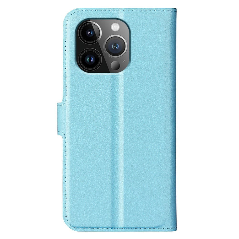 iPhone 15 Pro Max Litchi Leather Case w. Wallet - Blue