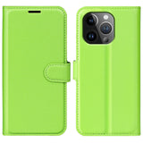 iPhone 15 Pro Max Litchi Leather Case w. Wallet - Green