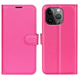 iPhone 15 Pro Max Litchi Leather Case w. Wallet - Pink