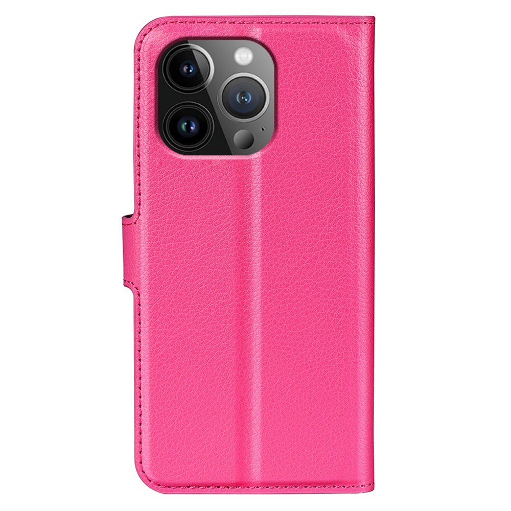 iPhone 15 Pro Max Litchi Leather Case w. Wallet - Pink