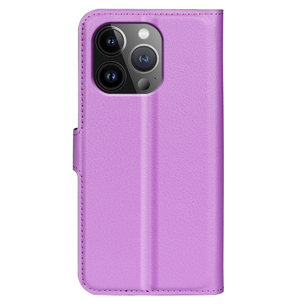 iPhone 15 Pro Max Litchi Leather Case w. Wallet - Purple