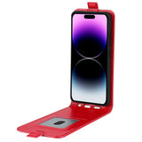 iPhone 15 Pro Max Vertical Leather Flip Cover w. Card Holder - Red